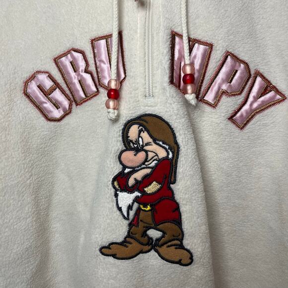 Disney Grumpy Sherpa Fleece Hoodie Sweatshirt Sz XL White Pink Beads Snow White - Picture 5 of 10